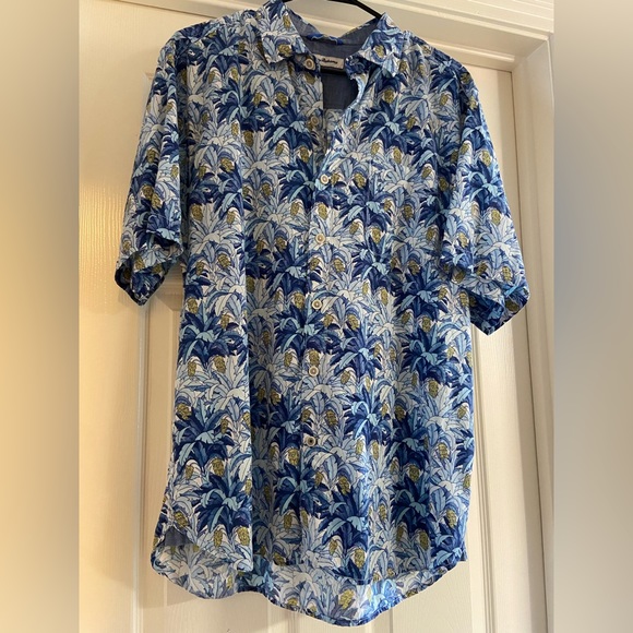 Tommy Bahama Plantain Jungle Camp Shirt-Buccaneer Blue size Large - Picture 2 of 5